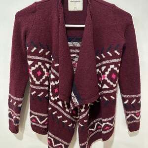 Abercrombie Kids Girls’ Maroon Aztec Drape Front Sweater 9/10